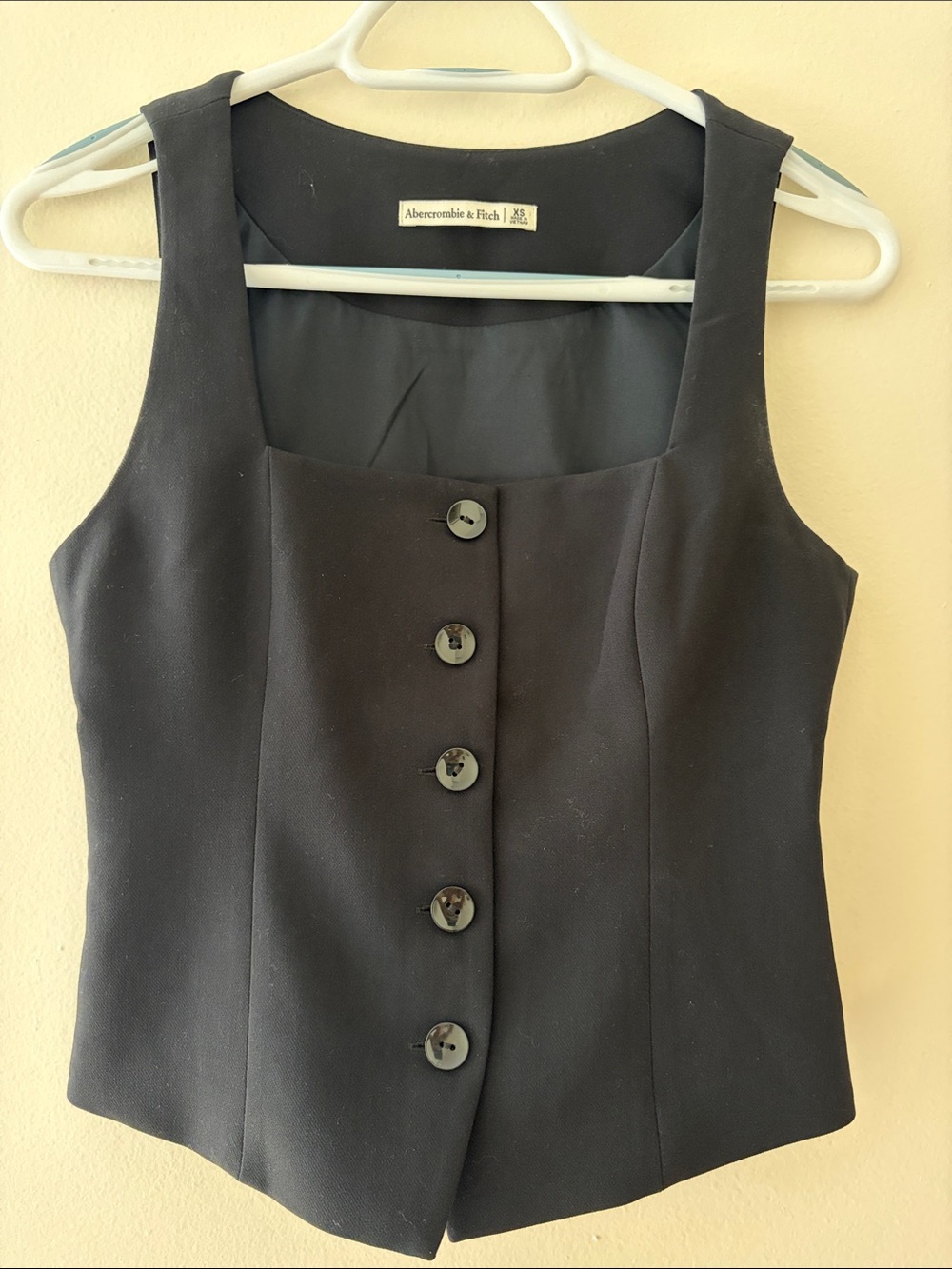 Abercrombie & Fitch Black Button-Front Square-Neck Tank Bodysuit